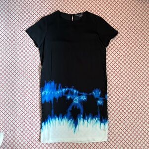 Black Dress with Blue and White Abstract Design